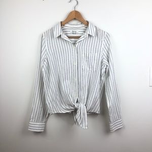 MADEWELL Tie Front Shirt in Darcy Stripe Size M